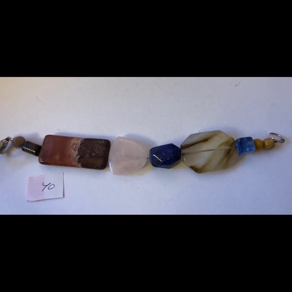 Joan R. Brownstein Jewelry - Stone beaded bracelet w blue glass bead (#40)